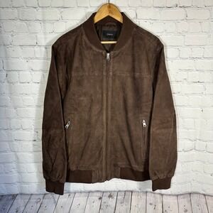 Quince Mens Suede Bomber Jacket Espresso Brown Goat Leather Size Large